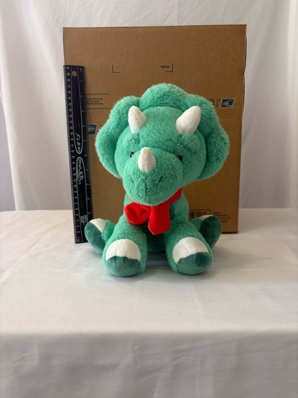 Animal Adventure Green Triceratops Dinosaur Plush 11" Red Scarf Stuffed Animal